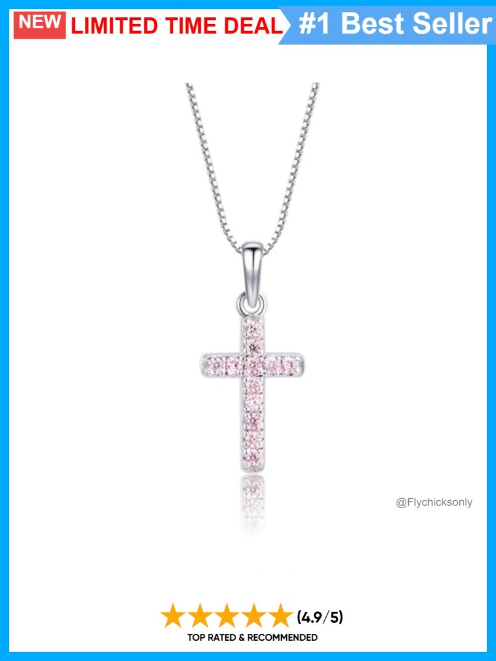 CZ Cross Necklace 925 Sterling Silver Lobster Clasp Religious Gift